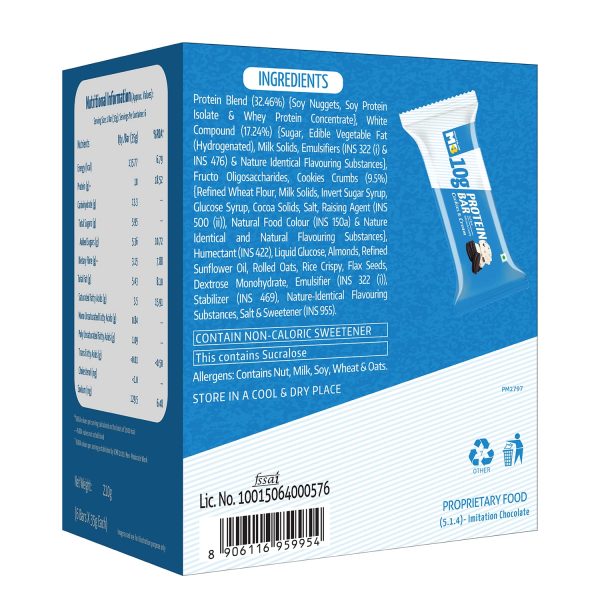 MuscleBlaze 10g Protein Bar (Cookies & Cream, Pack of 6) | Protein Blend, Healthy Protein Snacks | For Energy & Fitness - Image 2